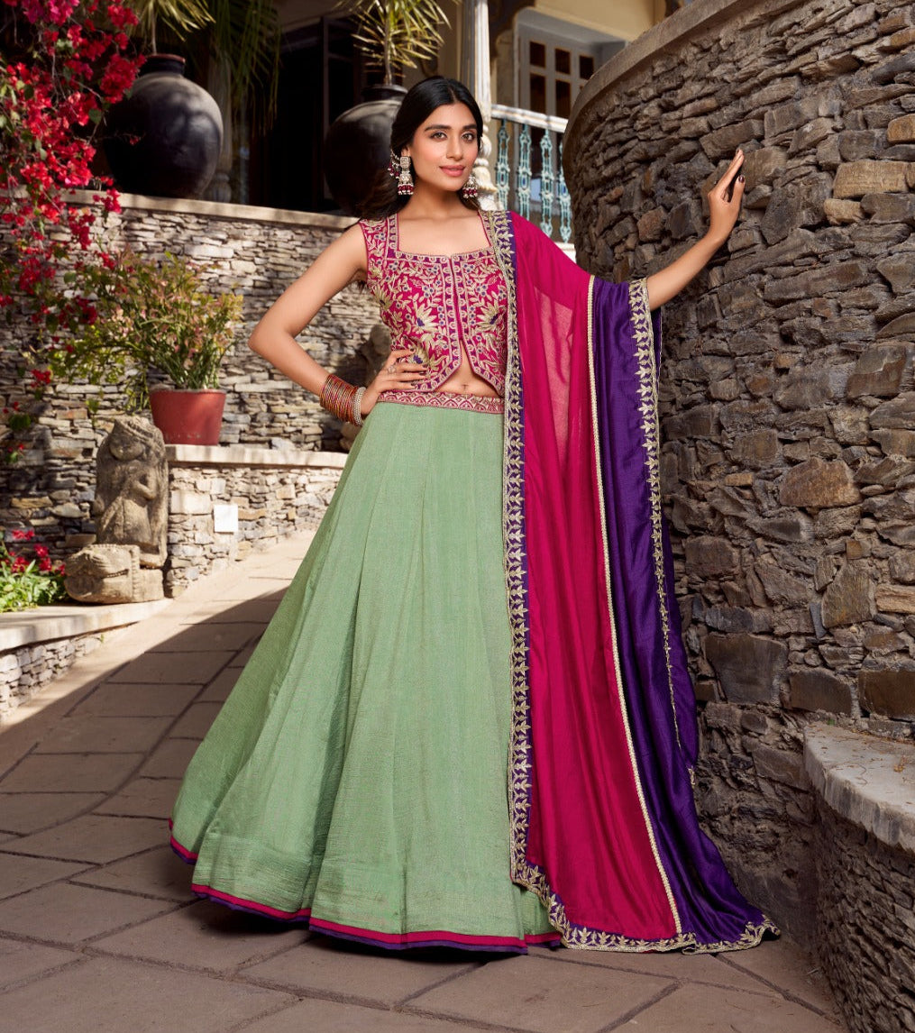 Graceful Vichitra Silk Sequins Thread Worked Lehenga Choli