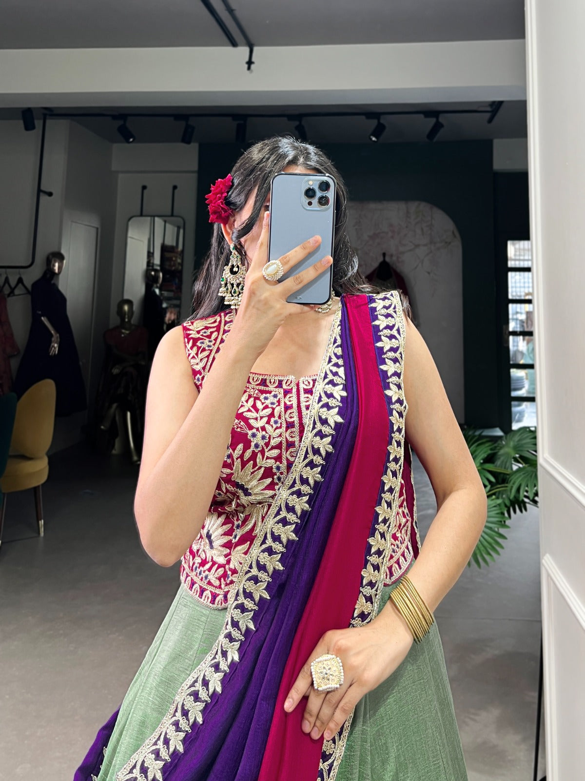 Graceful Vichitra Silk Sequins Thread Worked Lehenga Choli