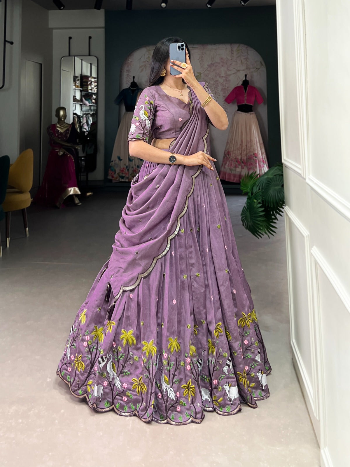 Fetching Lavender Vichitra Simmer Thread Sequins Worked Lehenga Choli - INDIAN ELEGANCE