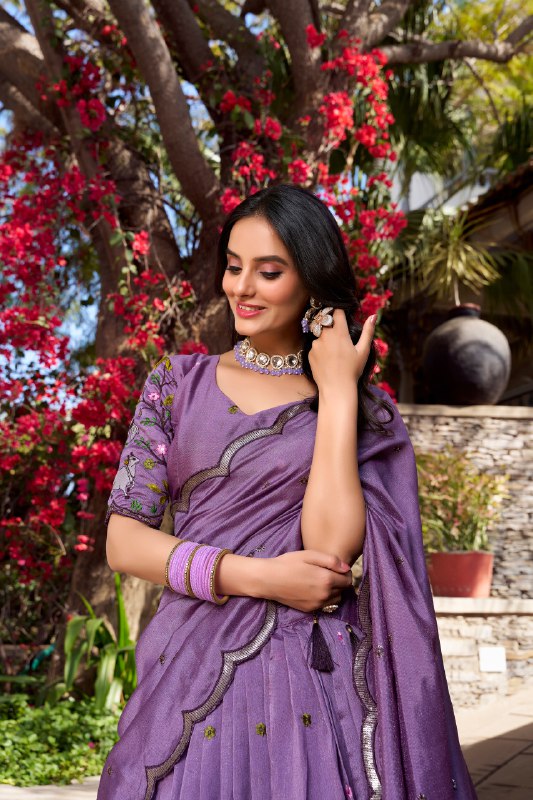 Fetching Lavender Vichitra Simmer Thread Sequins Worked Lehenga Choli
