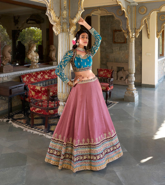 Elegant Moonga Silk Sequins Thread Worked Lehenga Choli