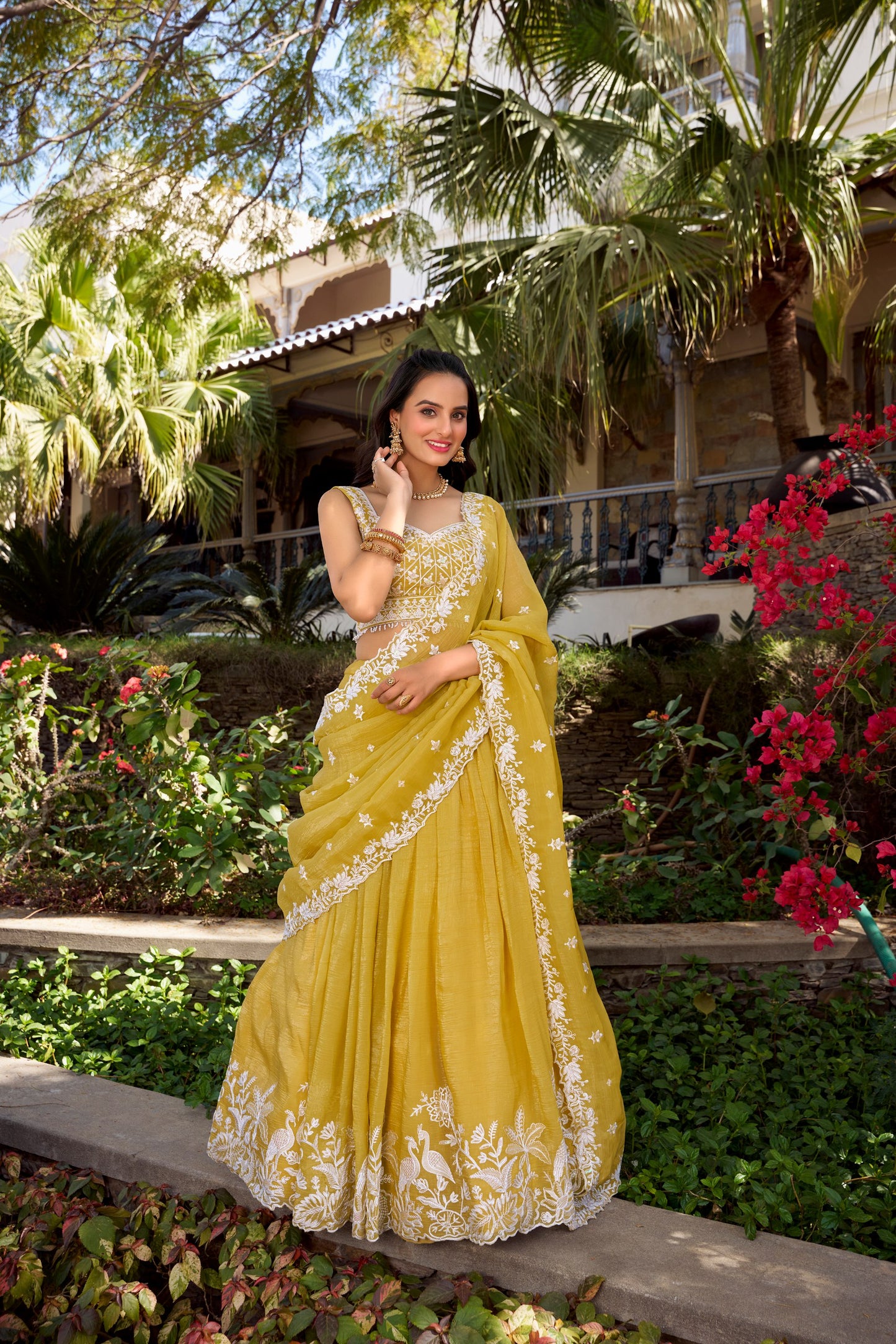 Yellow Gold Crush Sequins Thread Worked Lehenga Choli