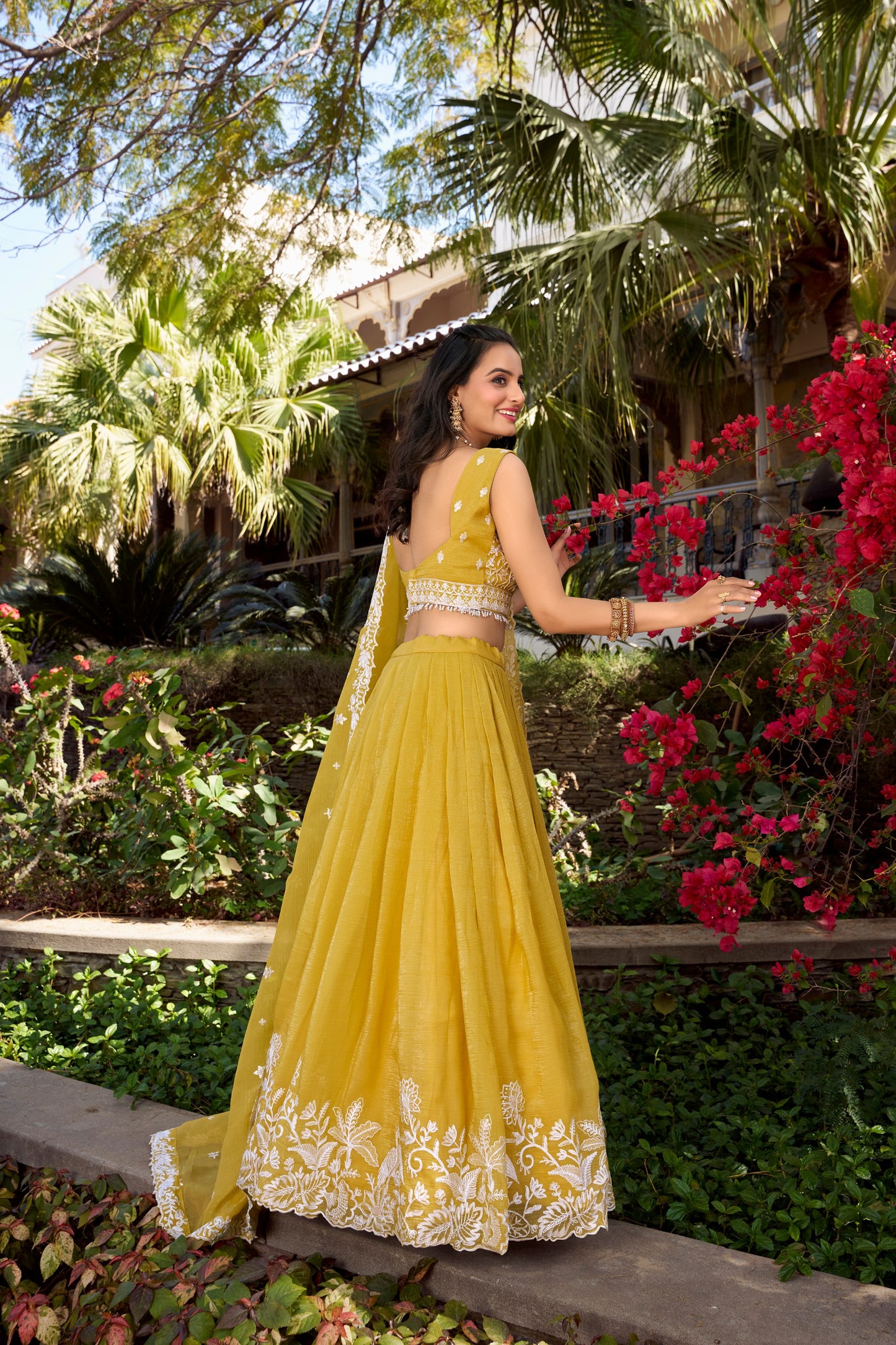 Yellow Gold Crush Sequins Thread Worked Lehenga Choli