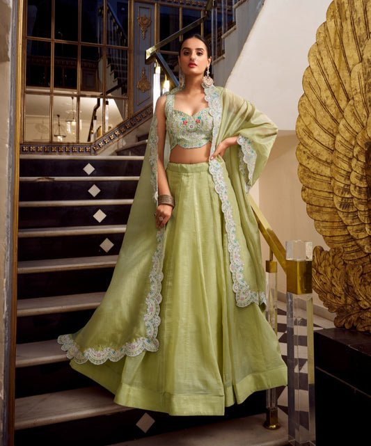 Magnificent Gold Crush Sequins Thread Diamond Worked Lehenga Choli