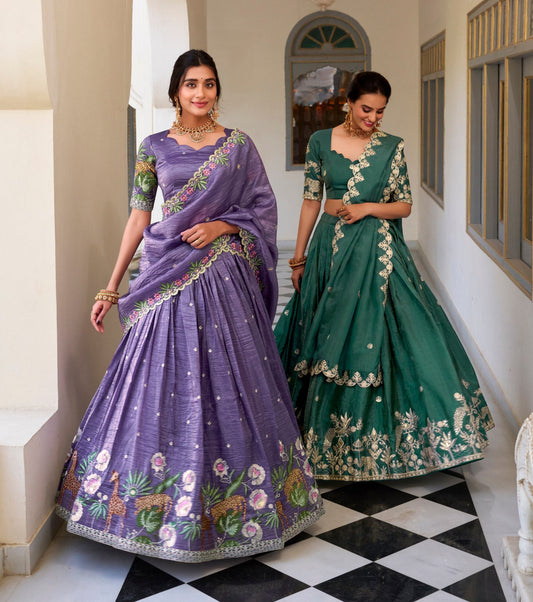 Mesmerizing Gold Crush Sequins Thread Worked Lehenga Choli