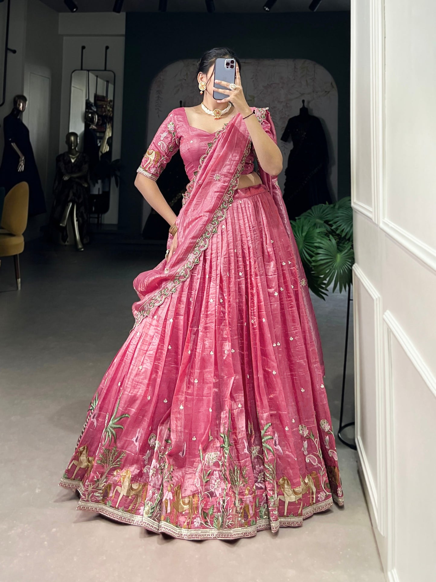 Mesmerizing Gold Crush Sequins Thread Worked Lehenga Choli