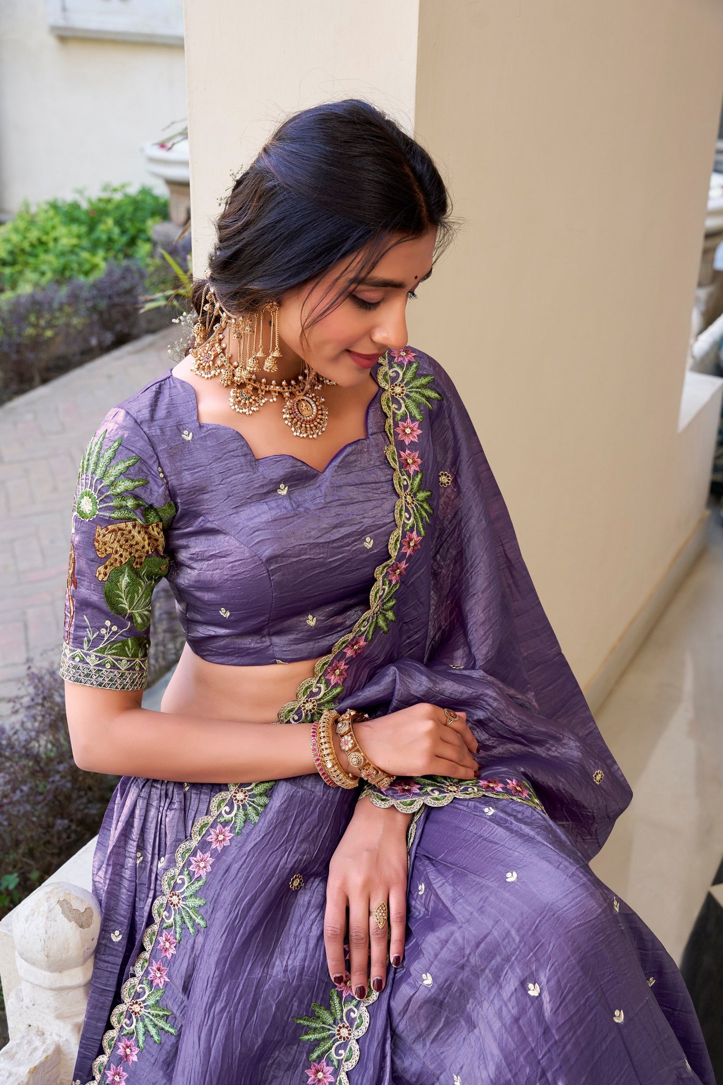 Mesmerizing Gold Crush Sequins Thread Worked Lehenga Choli