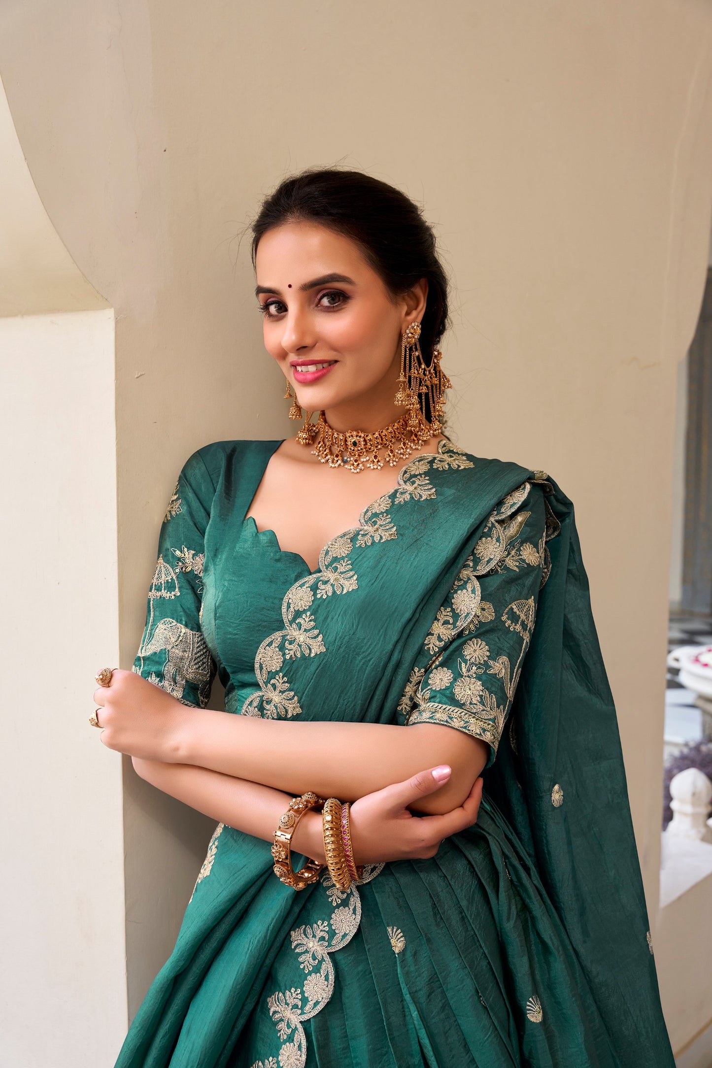 Mesmerizing Gold Crush Sequins Thread Worked Lehenga Choli