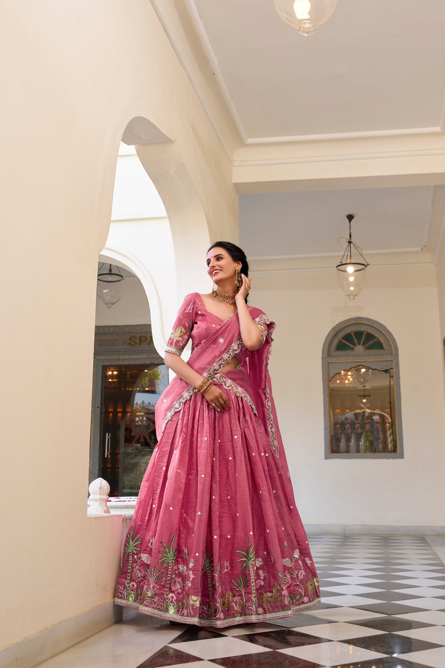 Mesmerizing Gold Crush Sequins Thread Worked Lehenga Choli