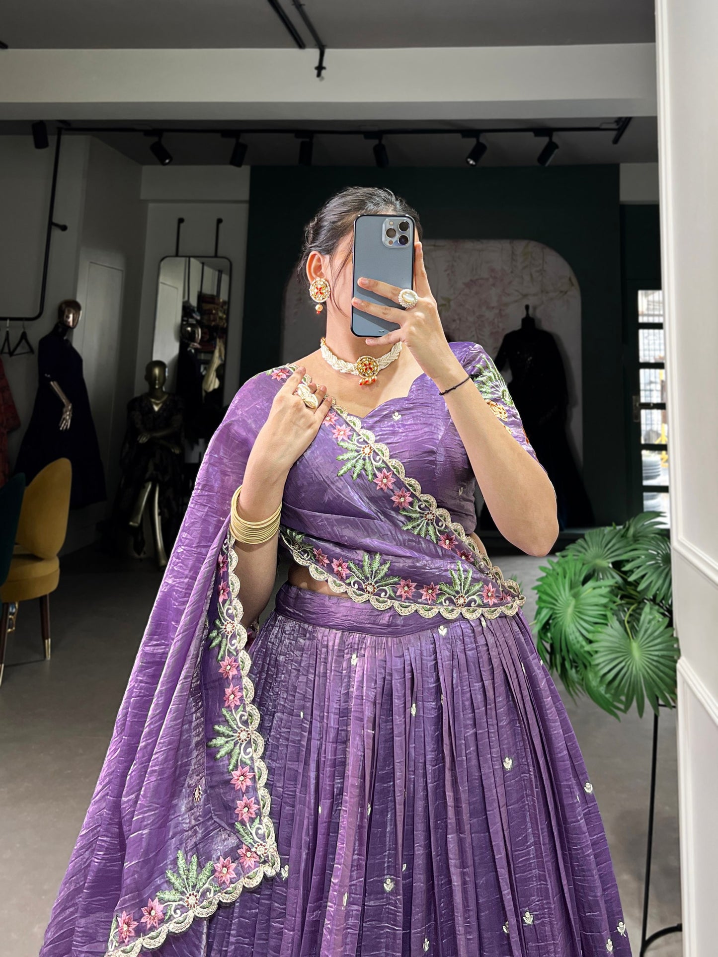 Mesmerizing Gold Crush Sequins Thread Worked Lehenga Choli