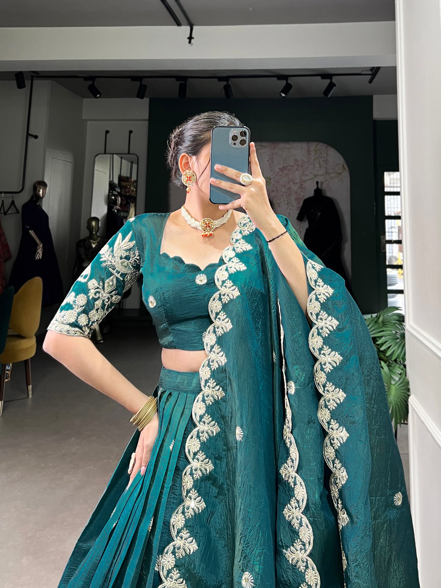 Mesmerizing Gold Crush Sequins Thread Worked Lehenga Choli