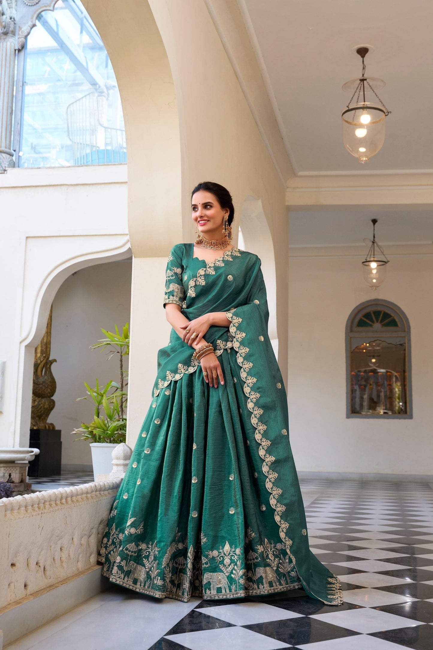 Mesmerizing Gold Crush Sequins Thread Worked Lehenga Choli