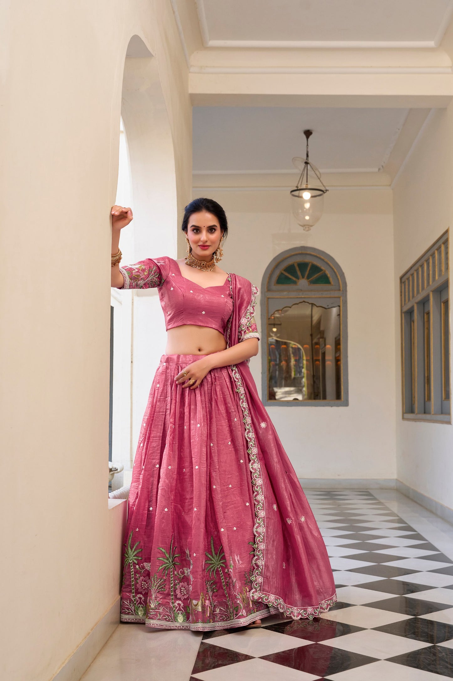 Mesmerizing Gold Crush Sequins Thread Worked Lehenga Choli
