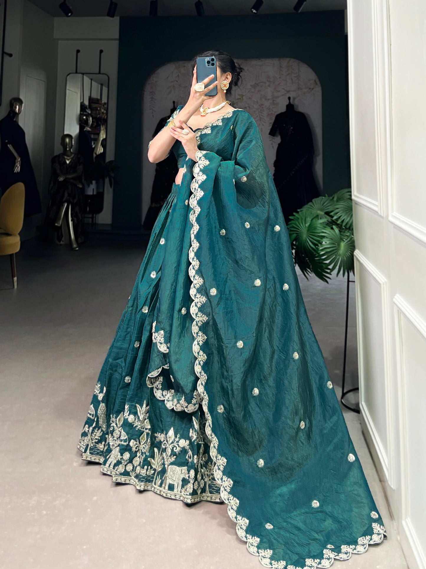Mesmerizing Gold Crush Sequins Thread Worked Lehenga Choli