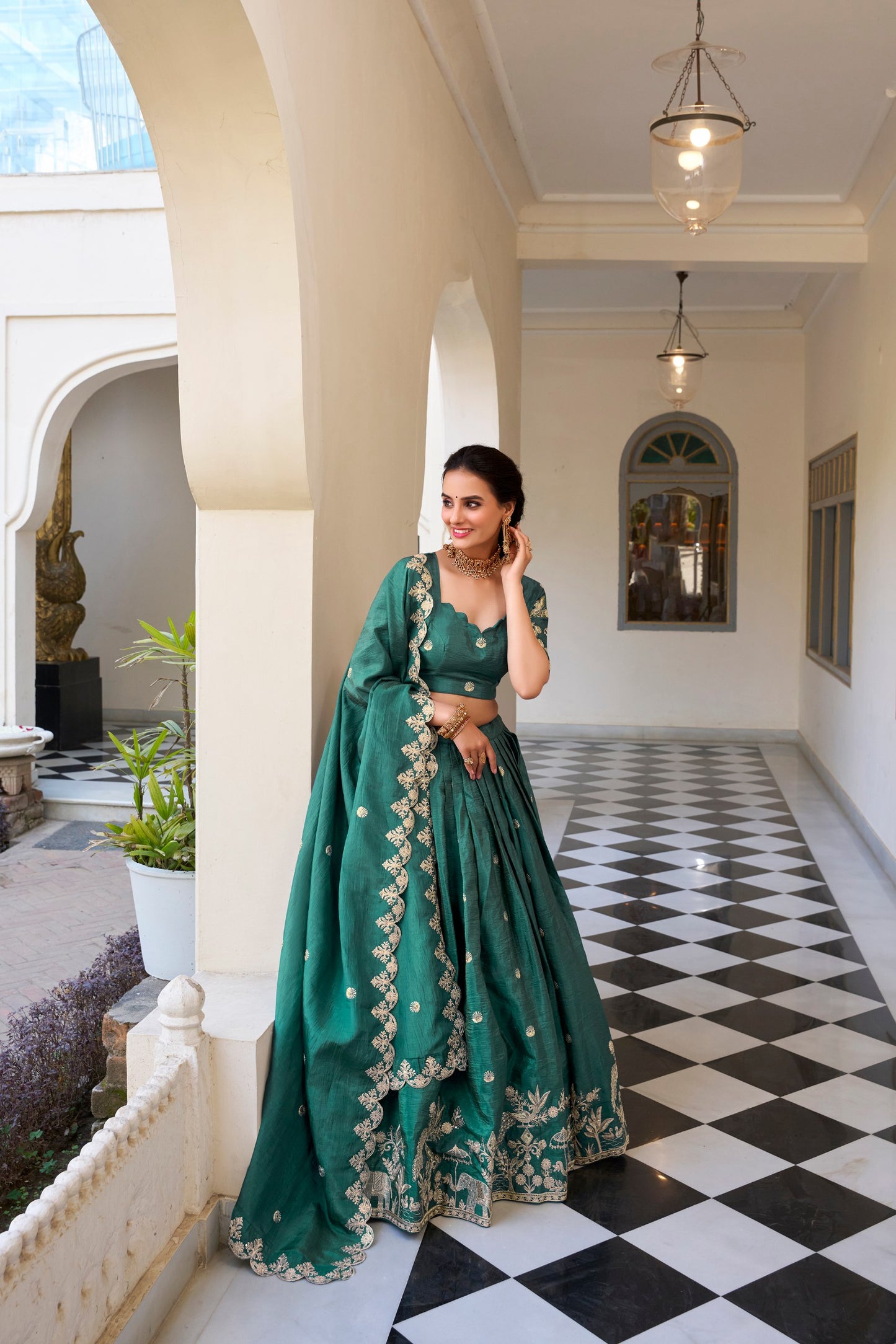 Mesmerizing Gold Crush Sequins Thread Worked Lehenga Choli