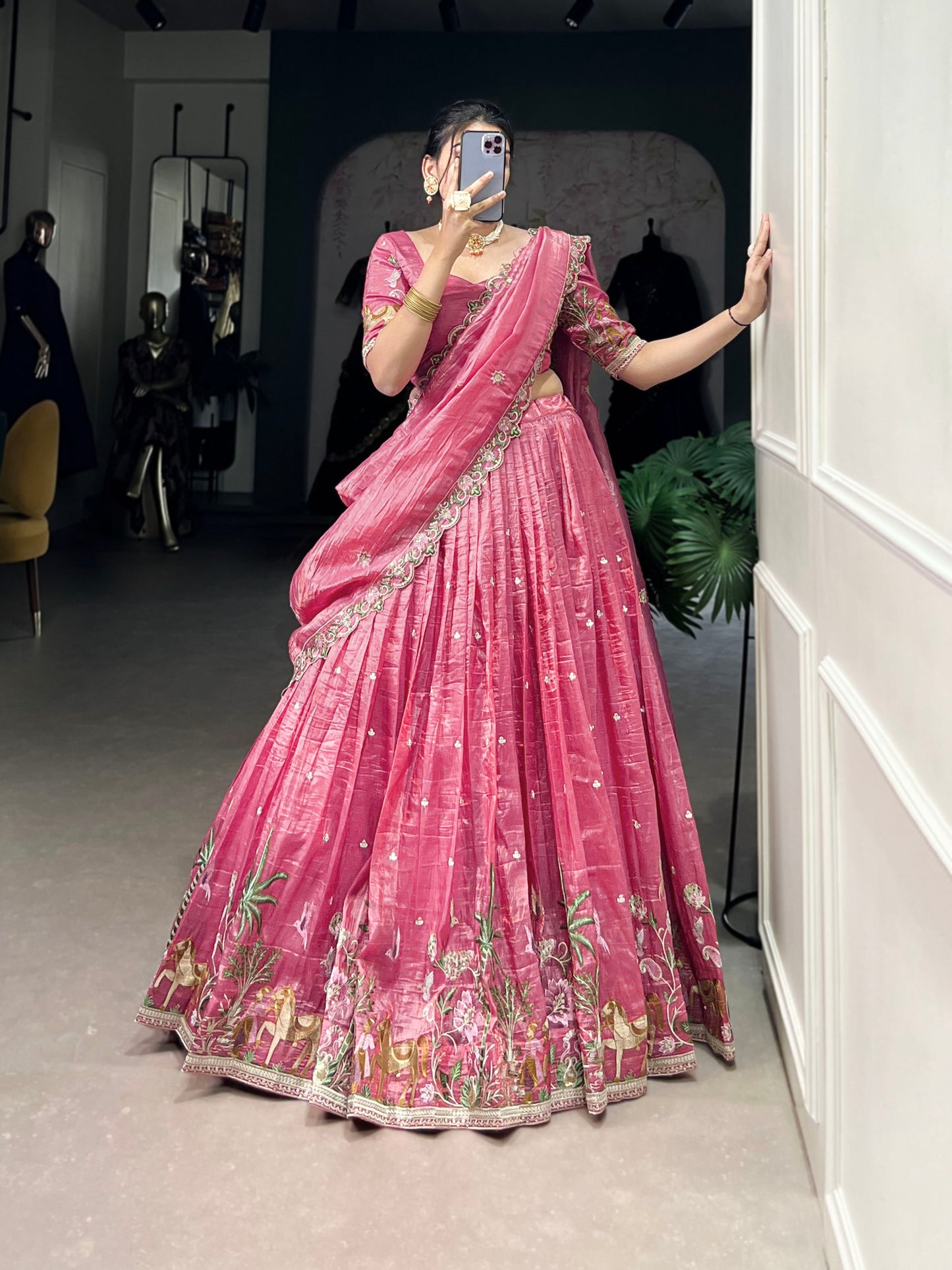 Mesmerizing Gold Crush Sequins Thread Worked Lehenga Choli