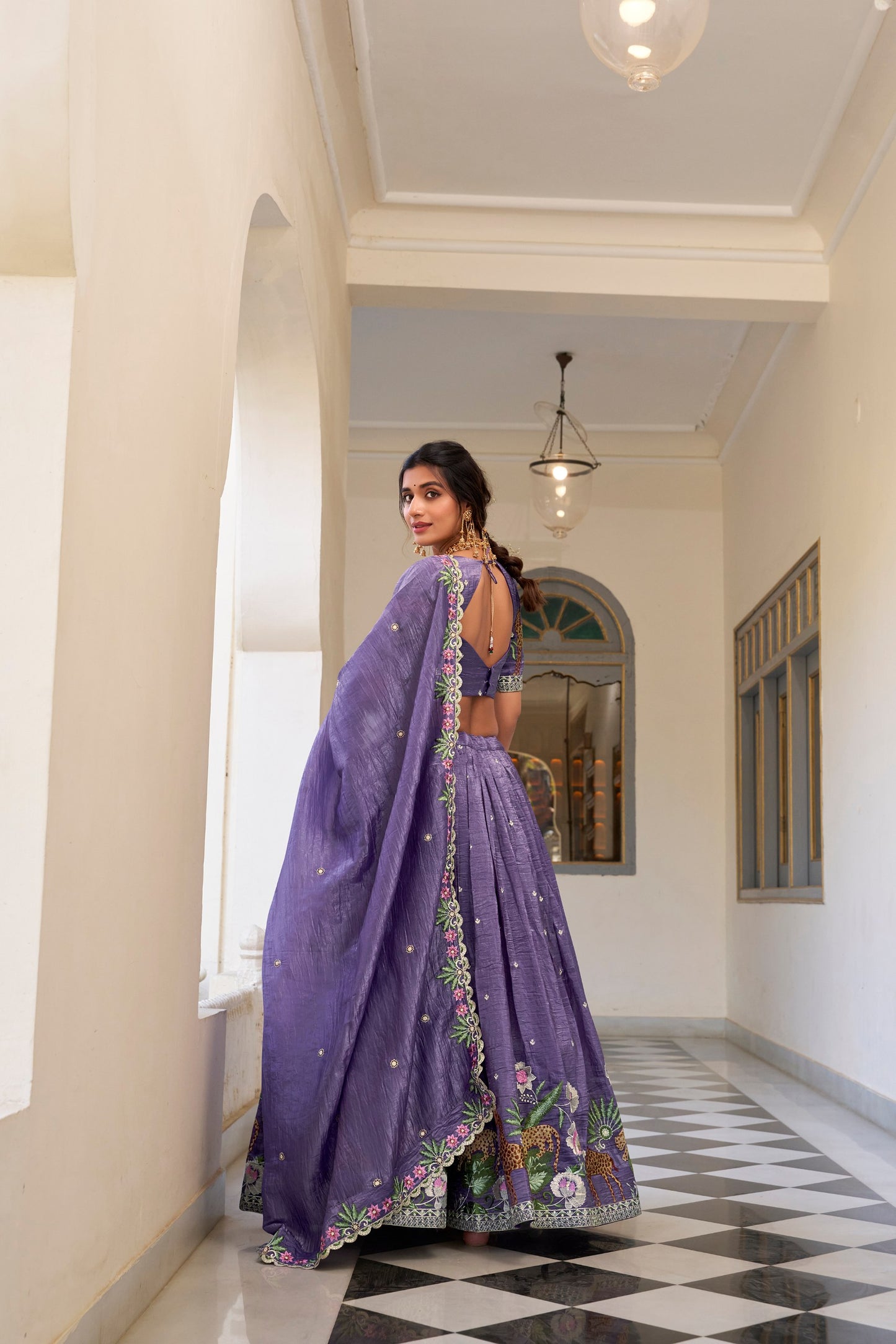 Mesmerizing Gold Crush Sequins Thread Worked Lehenga Choli