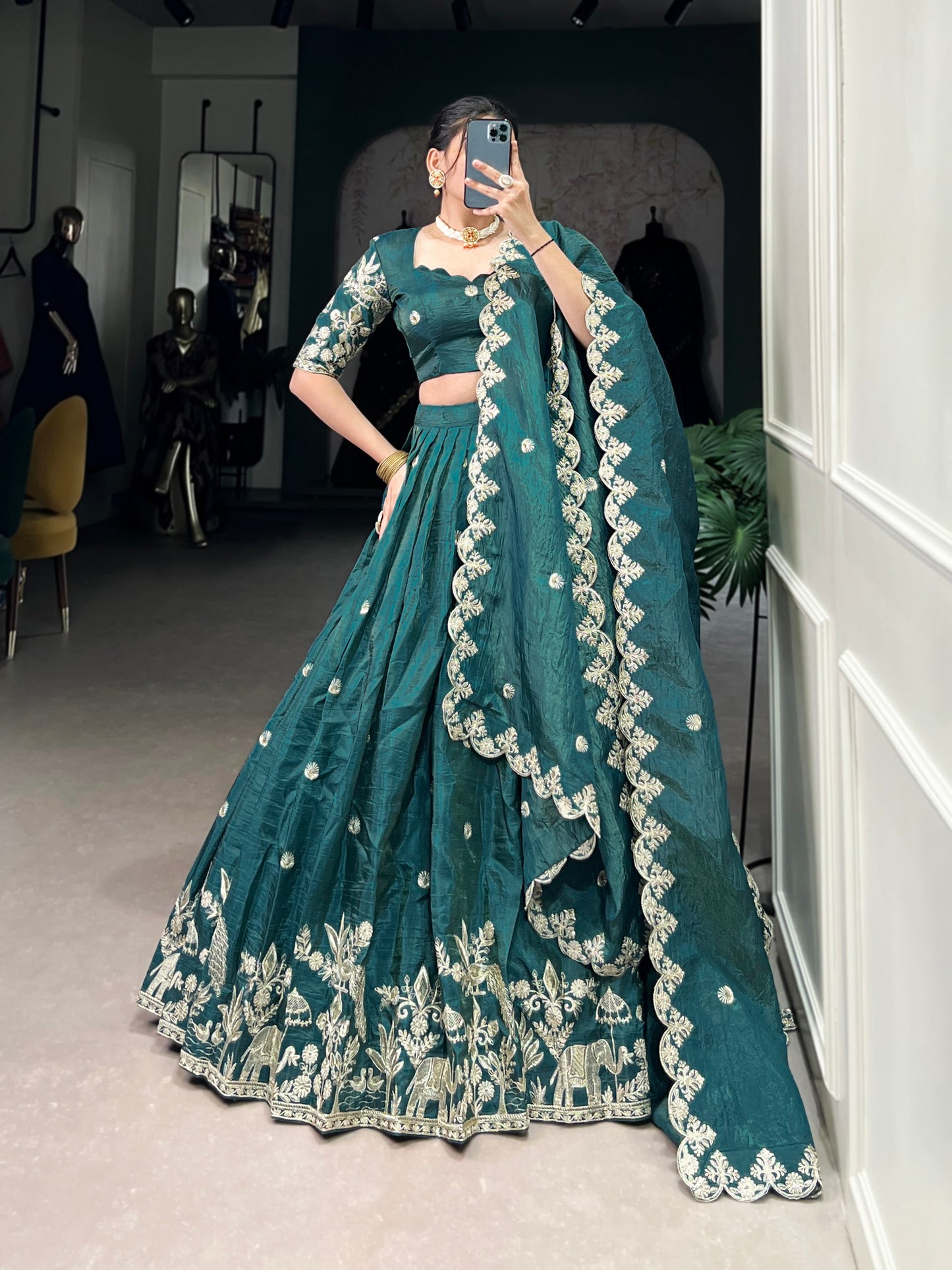 Mesmerizing Gold Crush Sequins Thread Worked Lehenga Choli