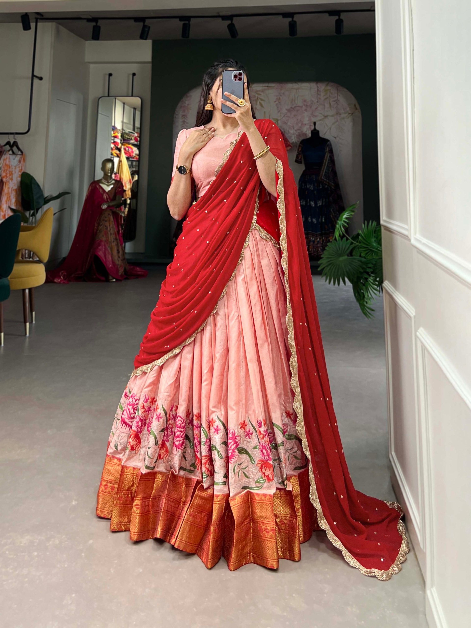 Spellbinding Cotton Silk Thread Embroidered Lehenga Choli - INDIAN ELEGANCE