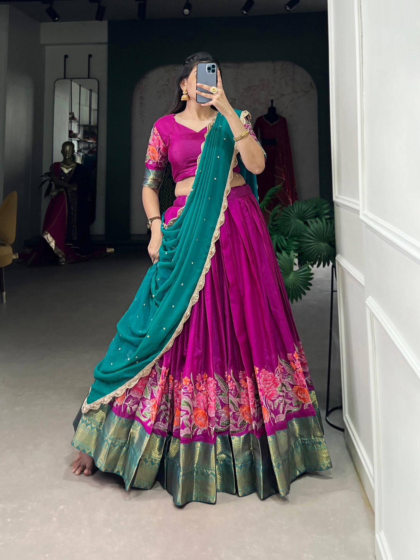 Spellbinding Cotton Silk Thread Embroidered Lehenga Choli - INDIAN ELEGANCE
