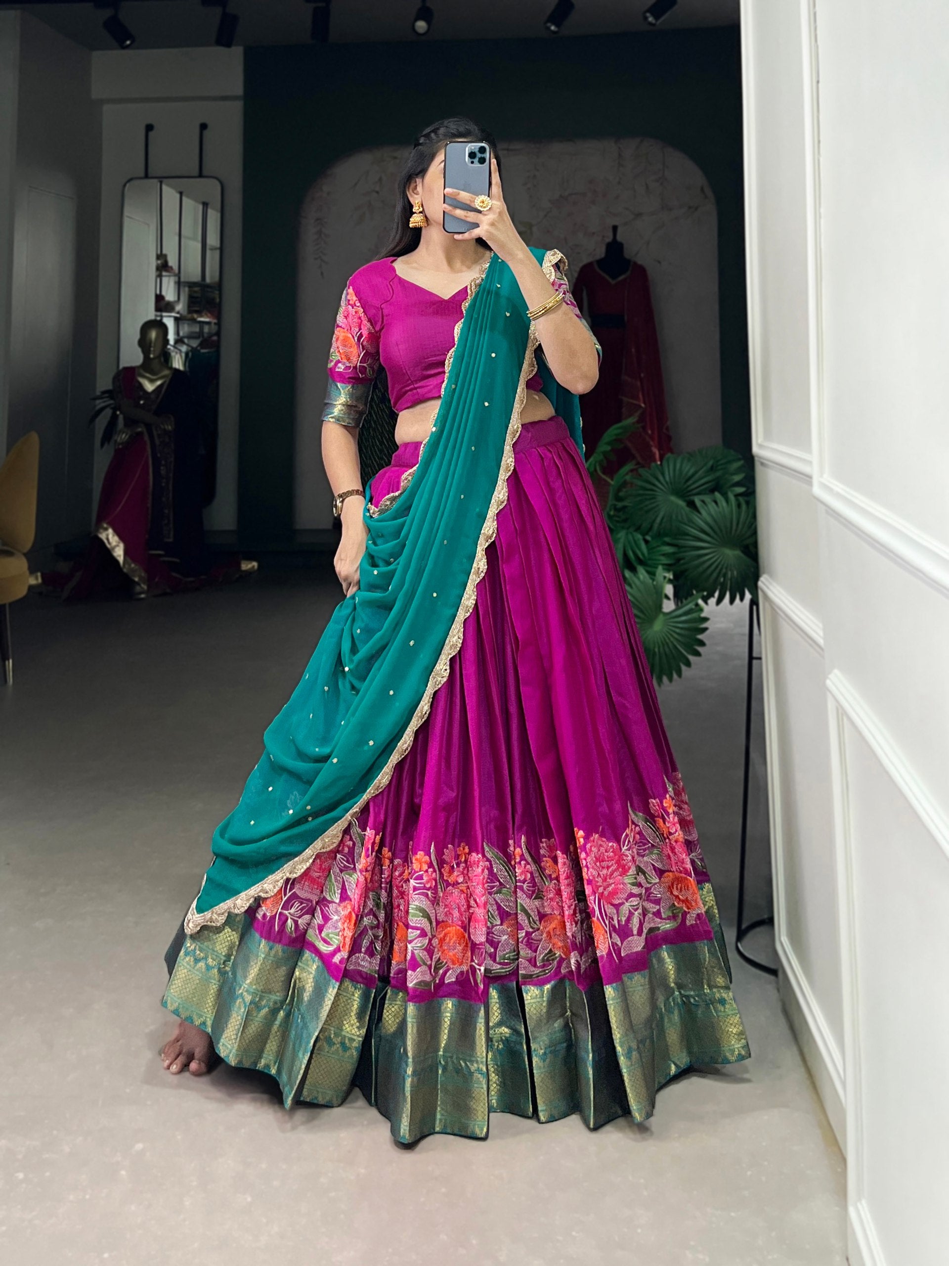Spellbinding Cotton Silk Thread Embroidered Lehenga Choli - INDIAN ELEGANCE