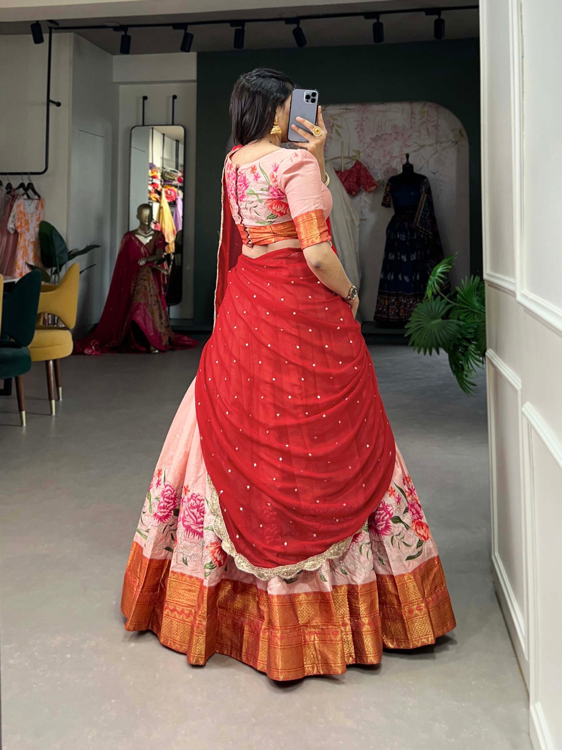 Spellbinding Cotton Silk Thread Embroidered Lehenga Choli - INDIAN ELEGANCE