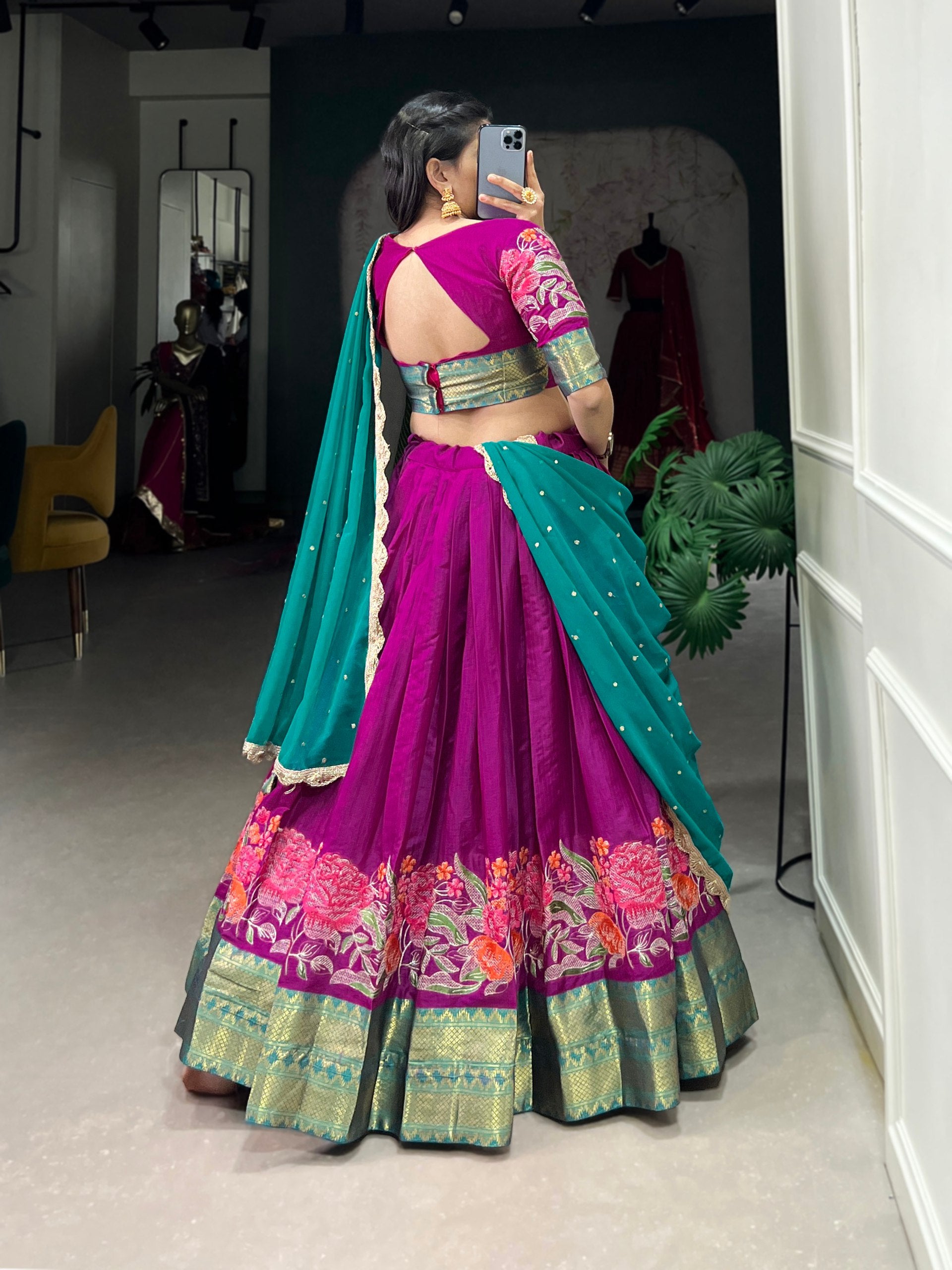 Spellbinding Cotton Silk Thread Embroidered Lehenga Choli - INDIAN ELEGANCE