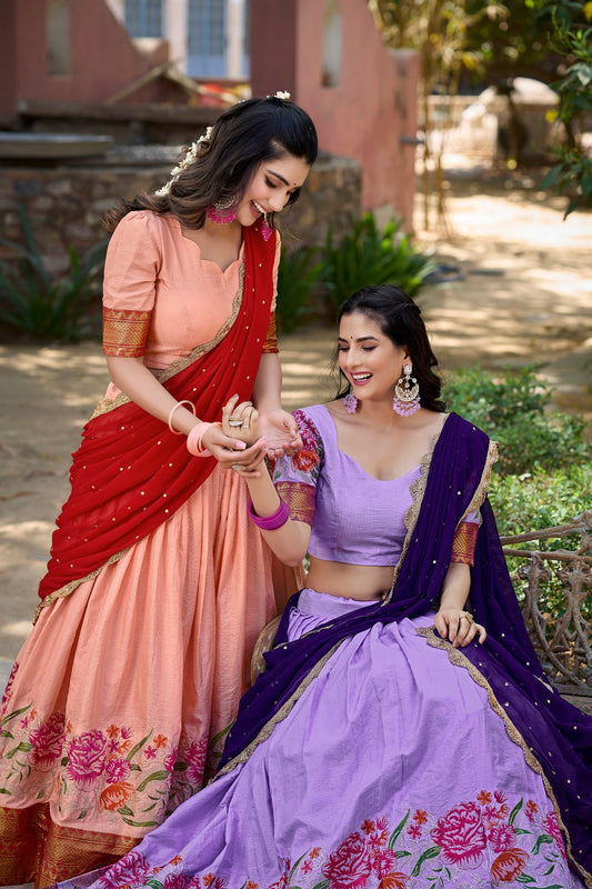 Spellbinding Cotton Silk Thread Embroidered Lehenga Choli - INDIAN ELEGANCE