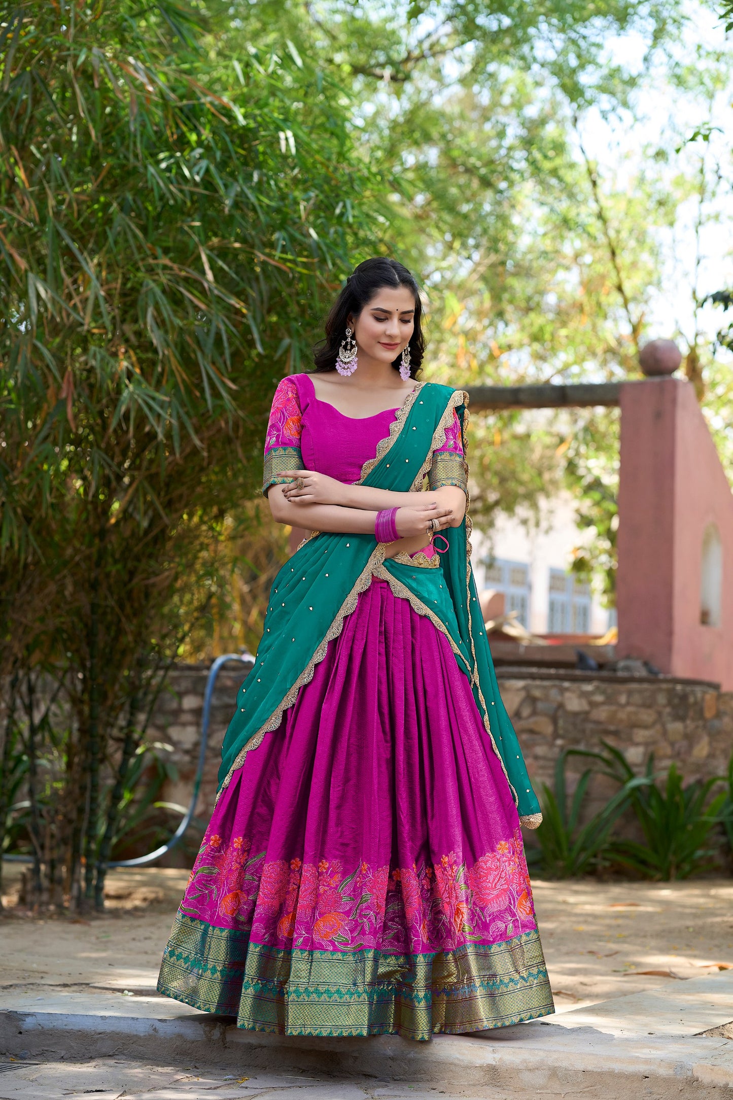 Spellbinding Cotton Silk Thread Embroidered Lehenga Choli - INDIAN ELEGANCE