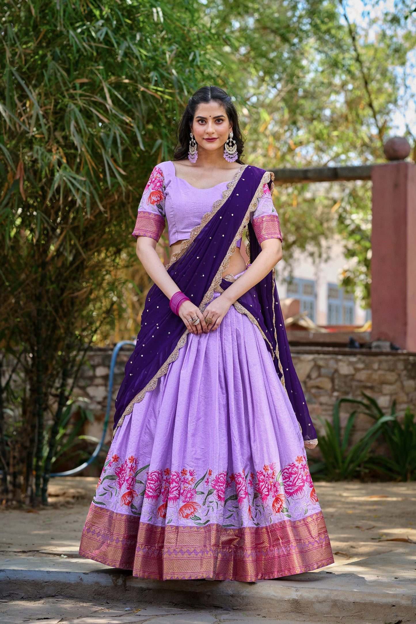 Spellbinding Cotton Silk Thread Embroidered Lehenga Choli - INDIAN ELEGANCE