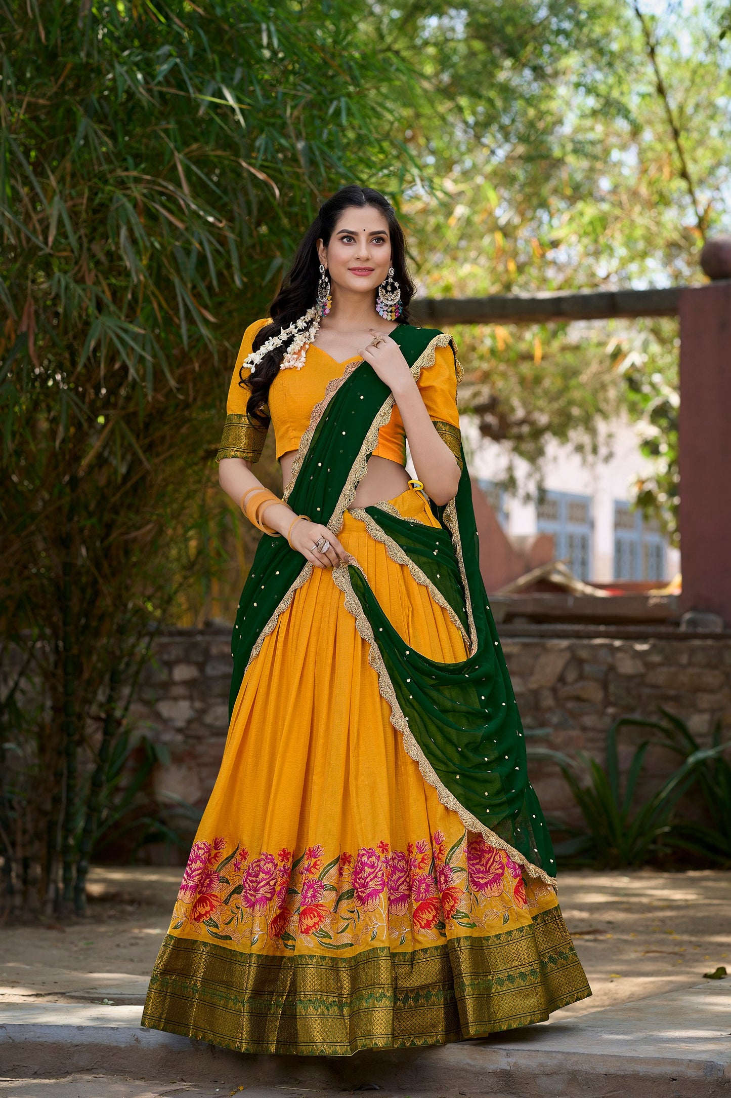 Spellbinding Cotton Silk Thread Embroidered Lehenga Choli - INDIAN ELEGANCE