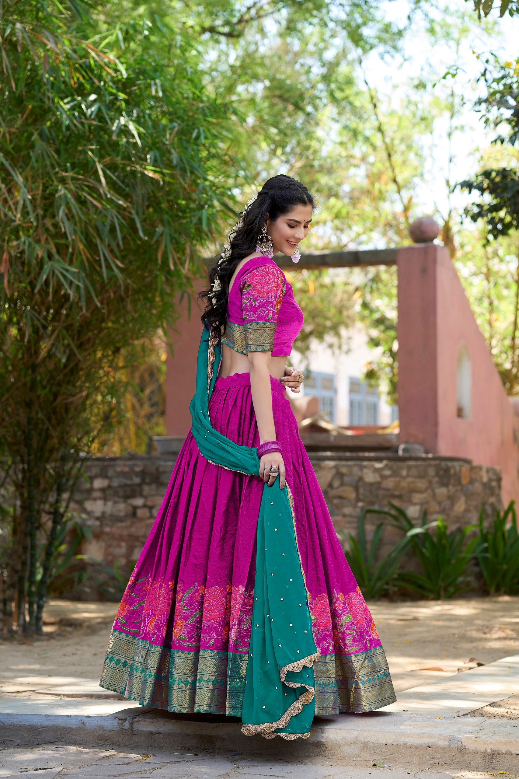 Spellbinding Cotton Silk Thread Embroidered Lehenga Choli - INDIAN ELEGANCE