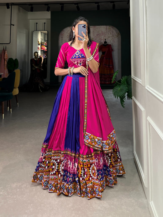 Dashing Navratri Wear Rayon Gamthi Mirror Worked Lehenga Choli - INDIAN ELEGANCE