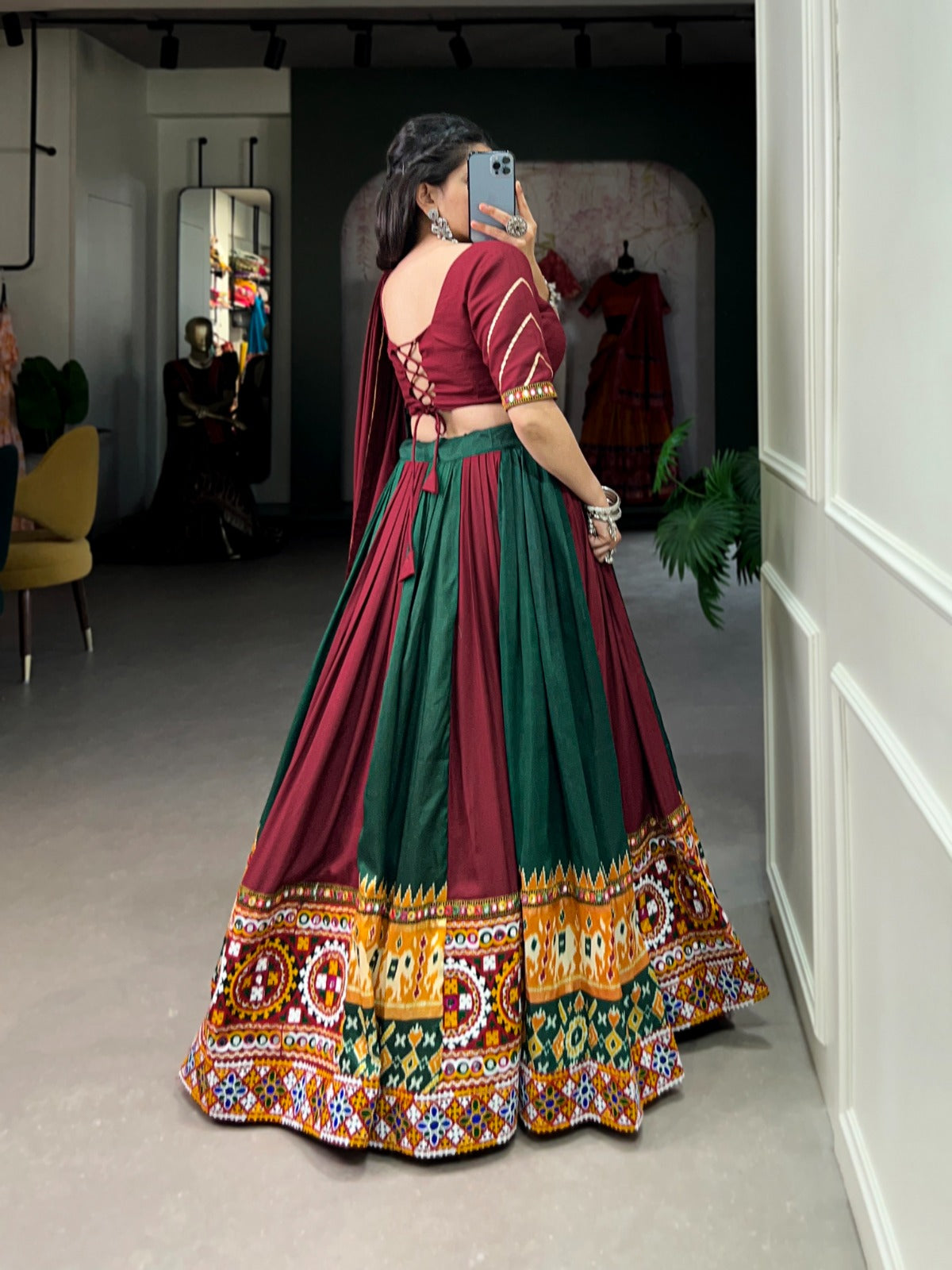 Dashing Navratri Wear Rayon Gamthi Mirror Worked Lehenga Choli - INDIAN ELEGANCE