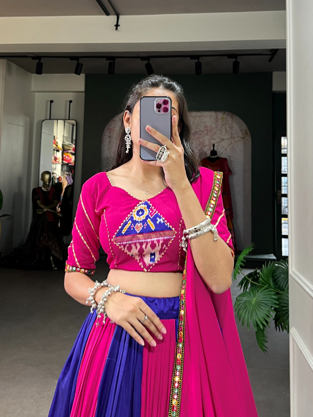 Dashing Navratri Wear Rayon Gamthi Mirror Worked Lehenga Choli - INDIAN ELEGANCE
