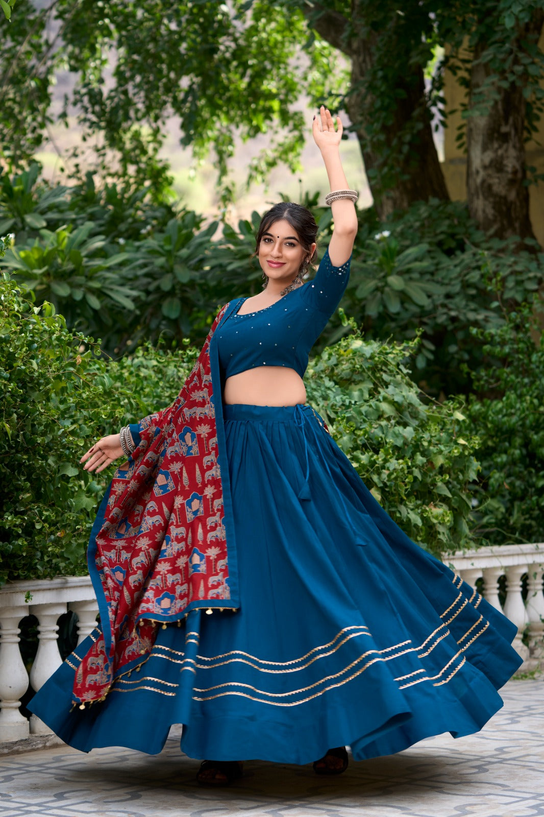 Prepossessing Firozi Pure Cotton Gota Patti Worked Lehenga Choli - INDIAN ELEGANCE