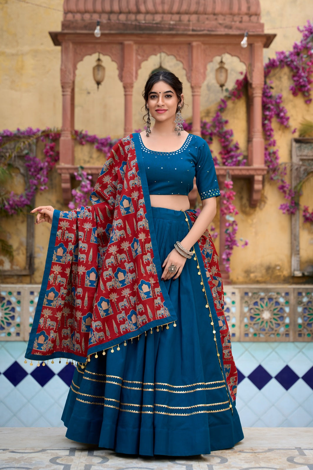 Prepossessing Firozi Pure Cotton Gota Patti Worked Lehenga Choli - INDIAN ELEGANCE