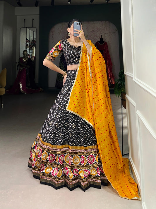 Delightful Tussar Silk Patola Printed Lehenga Choli Set - INDIAN ELEGANCE