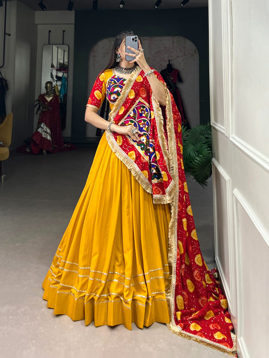 Beauteous Yellow Pure Rayon Gota Patti Worked Lehenga Choli - INDIAN ELEGANCE