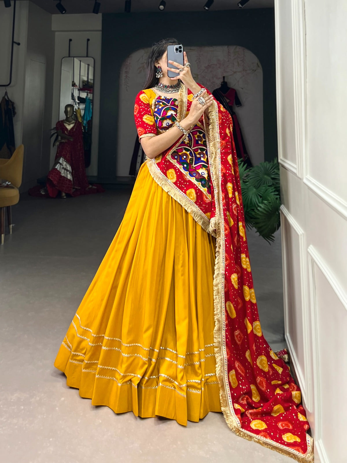 Beauteous Yellow Pure Rayon Gota Patti Worked Lehenga Choli - INDIAN ELEGANCE