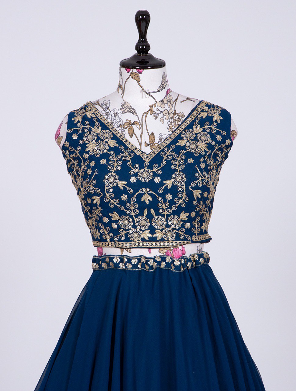 Gorgeous Navy Blue Sequins Thread Worked Lehenga Choli - INDIAN ELEGANCE