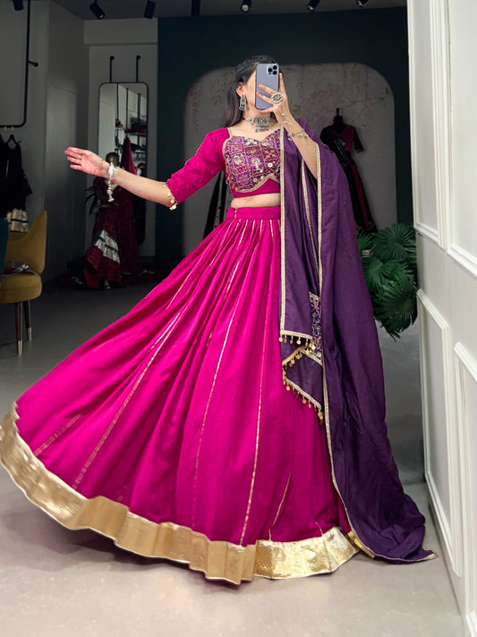 Graceful Chanderi Zari Gota Patti Worked Lehenga Choli Set - INDIAN ELEGANCE
