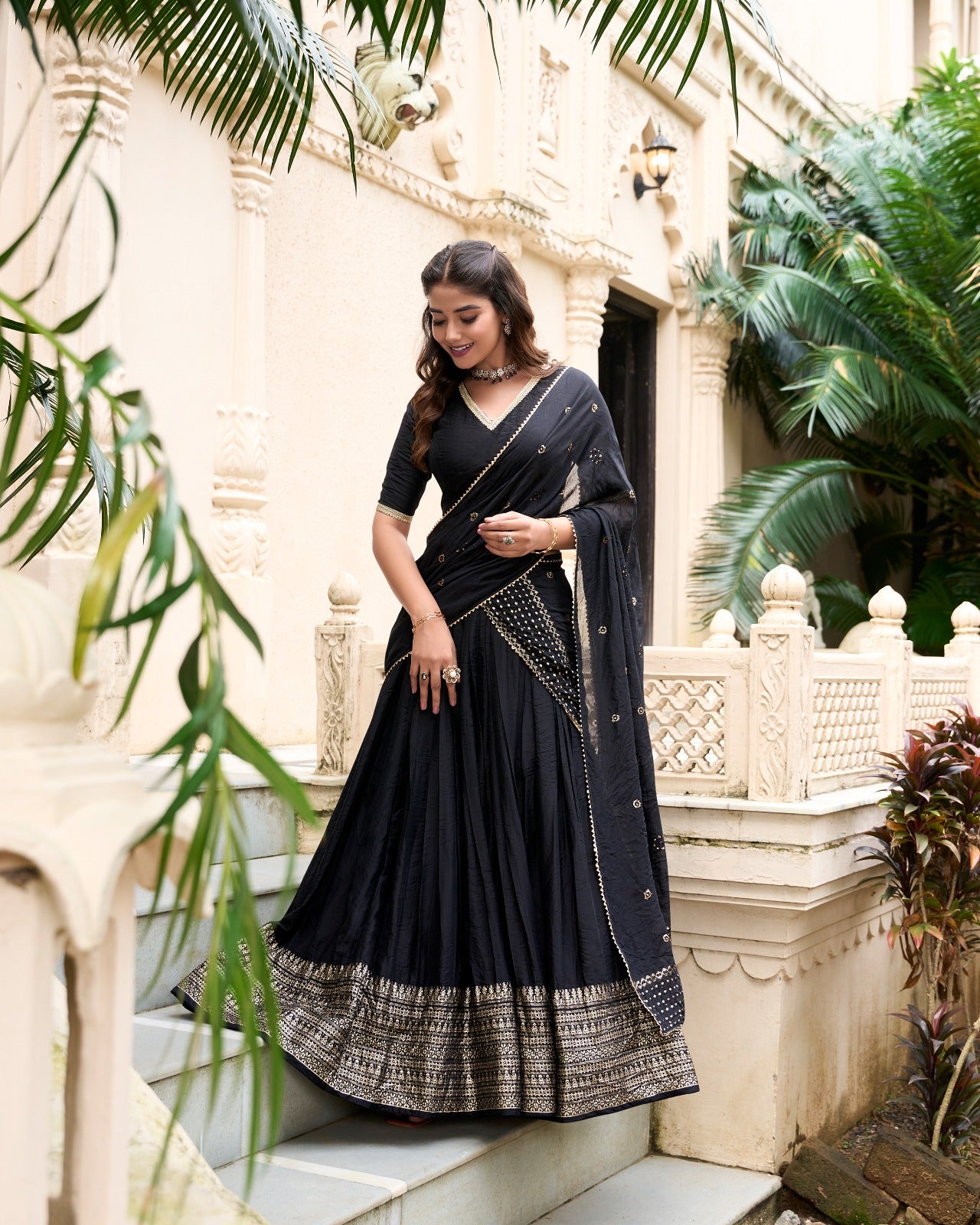 Resplendent Pure Chanderi Silk Zari Weaving Worked Lehenga Choli - INDIAN ELEGANCE