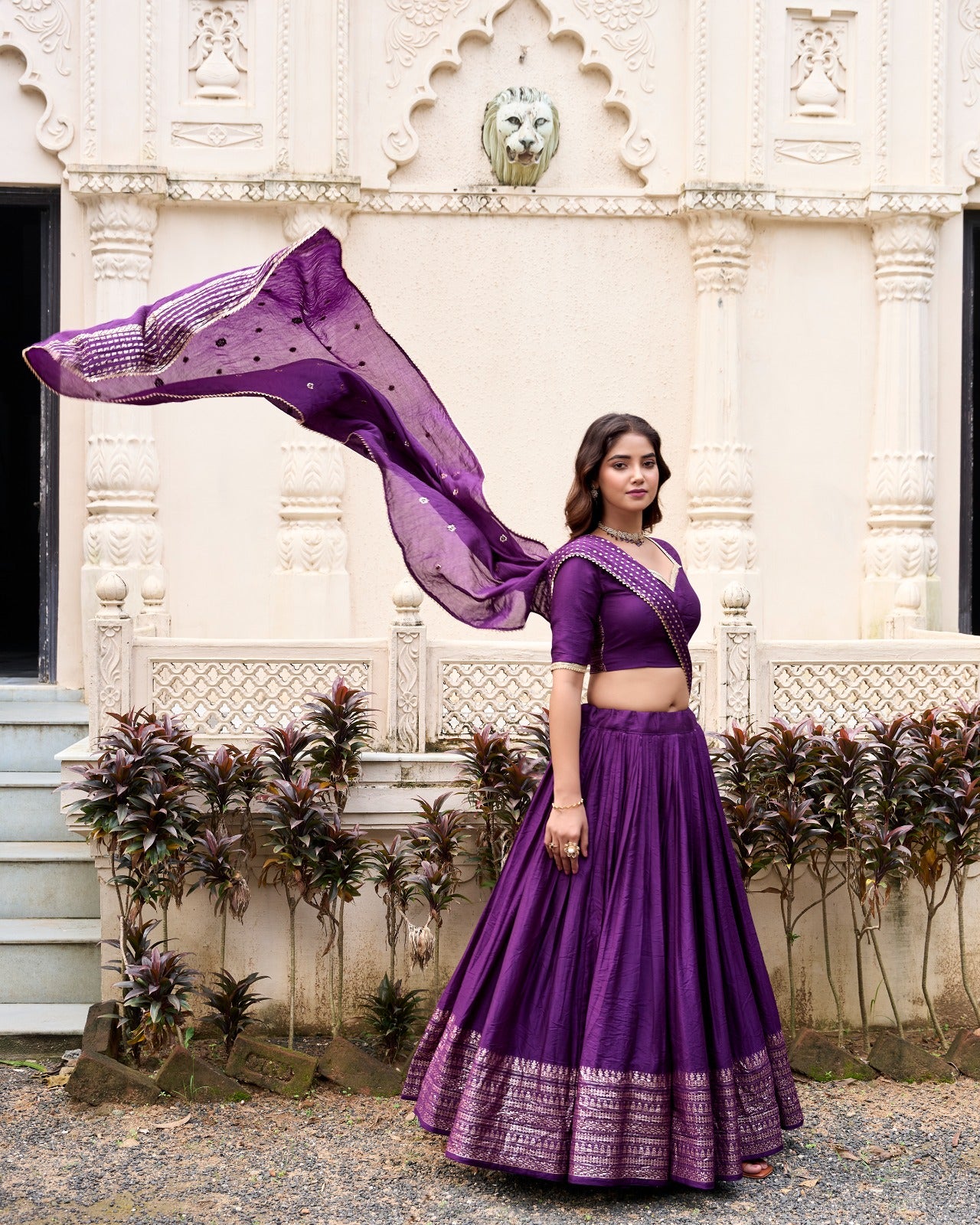 Resplendent Pure Chanderi Silk Zari Weaving Worked Lehenga Choli - INDIAN ELEGANCE