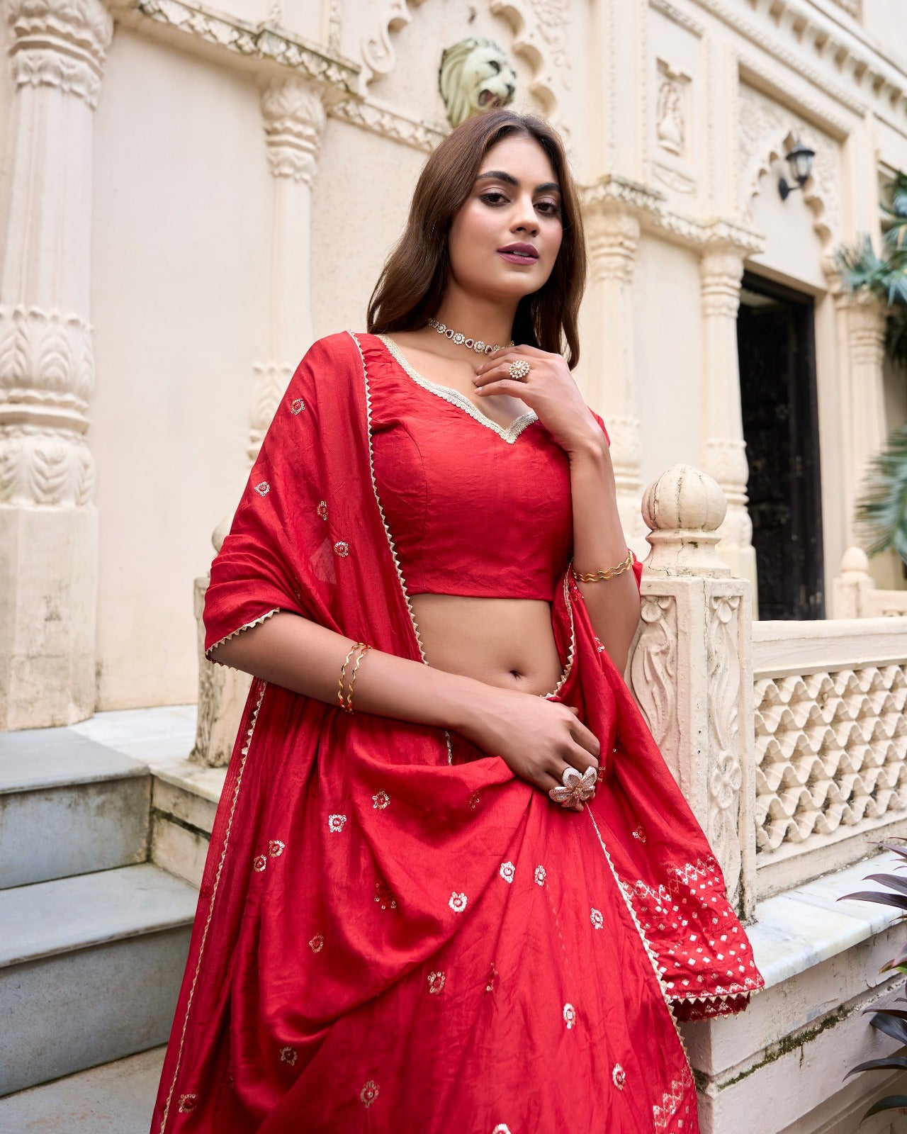 Resplendent Pure Chanderi Silk Zari Weaving Worked Lehenga Choli - INDIAN ELEGANCE