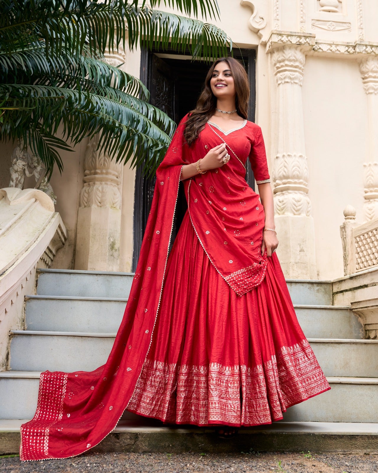 Resplendent Pure Chanderi Silk Zari Weaving Worked Lehenga Choli - INDIAN ELEGANCE
