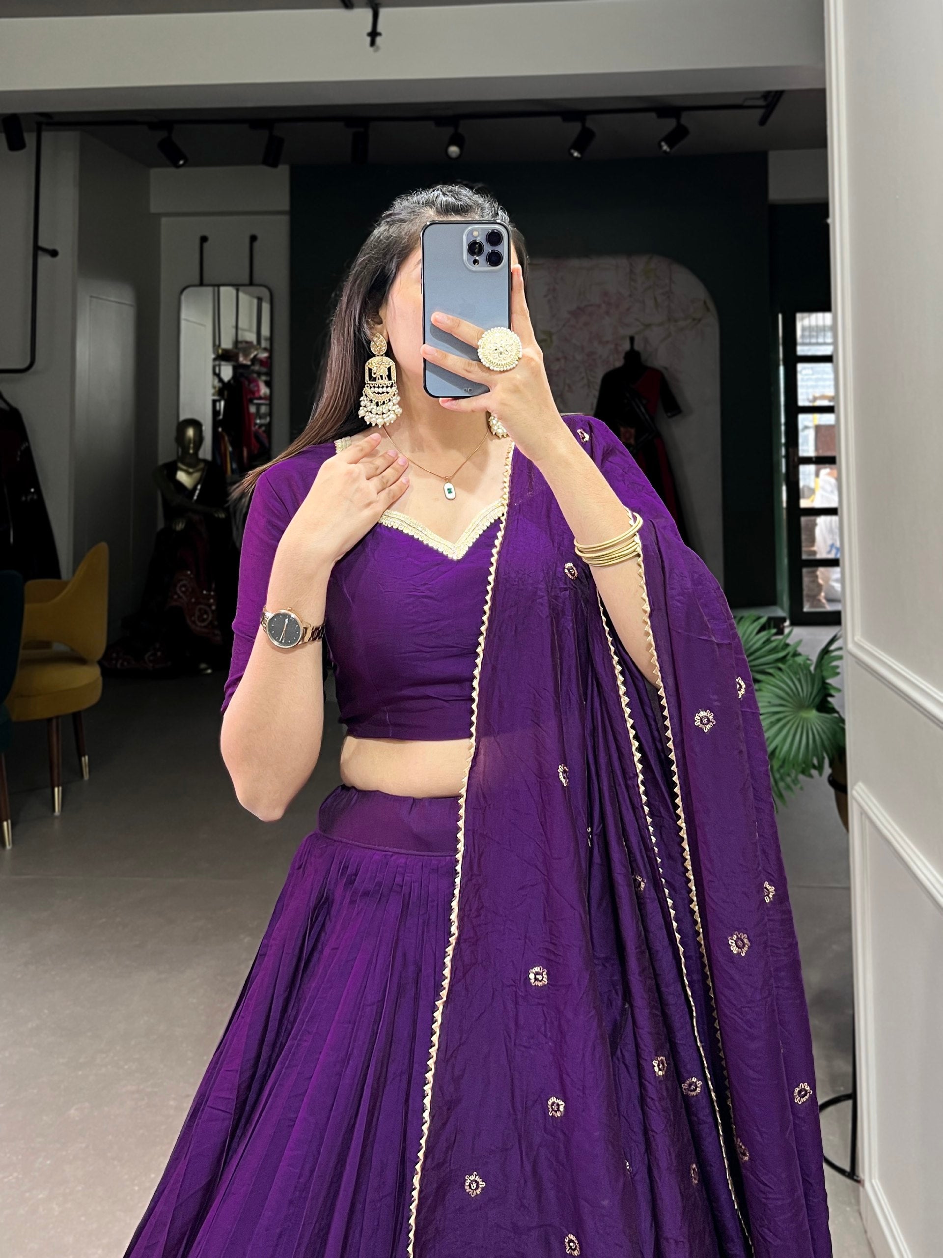 Resplendent Pure Chanderi Silk Zari Weaving Worked Lehenga Choli - INDIAN ELEGANCE