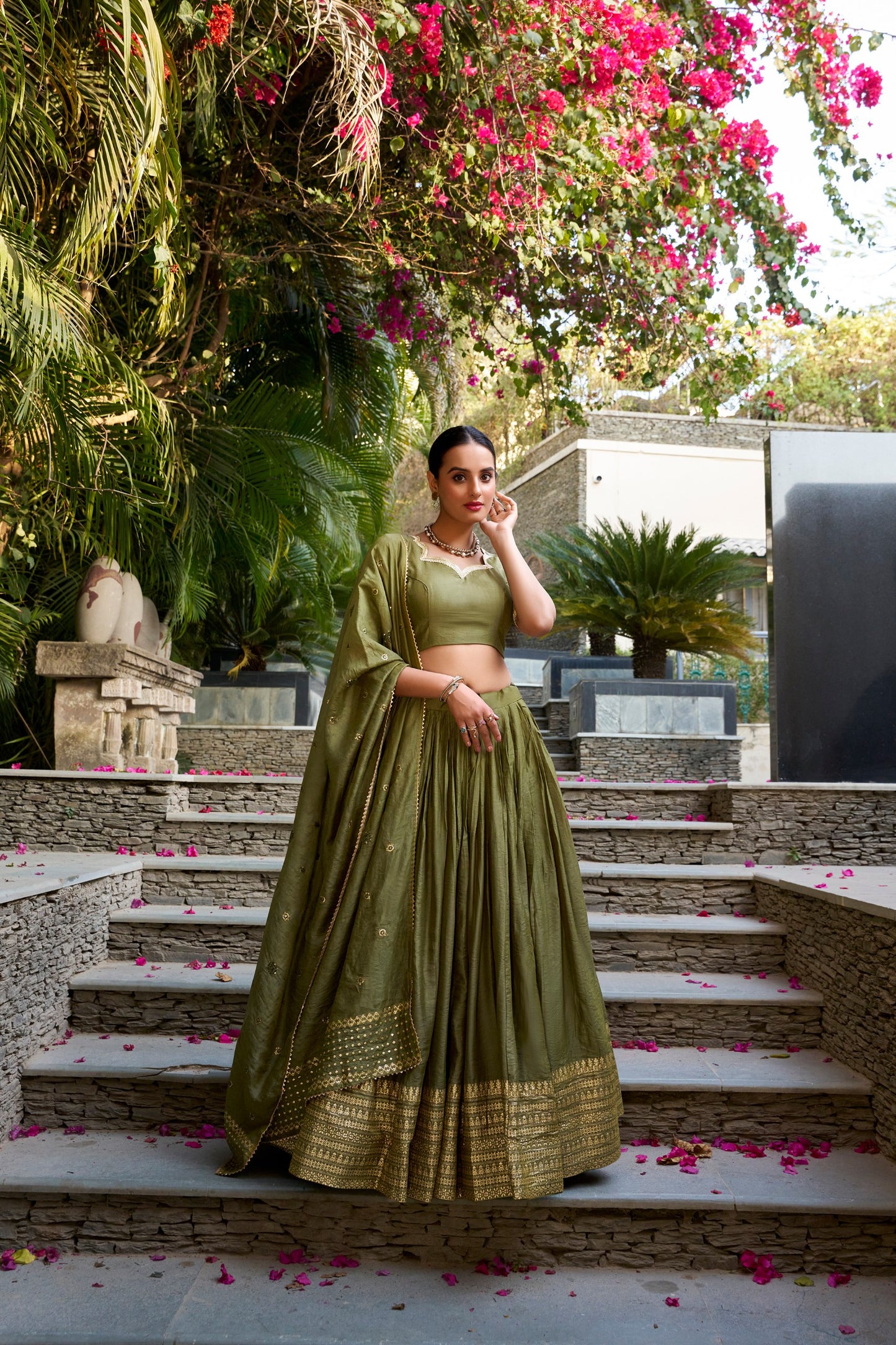 Resplendent Pure Chanderi Silk Zari Weaving Worked Lehenga Choli