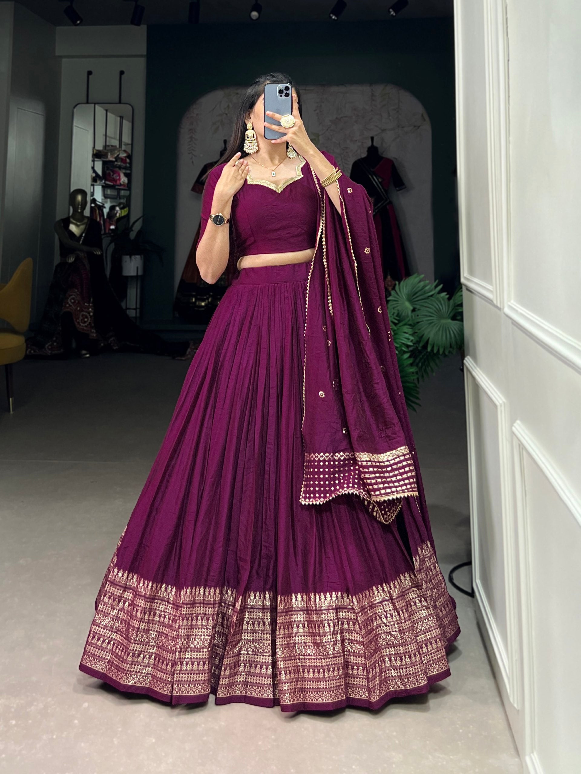 Resplendent Pure Chanderi Silk Zari Weaving Worked Lehenga Choli - INDIAN ELEGANCE