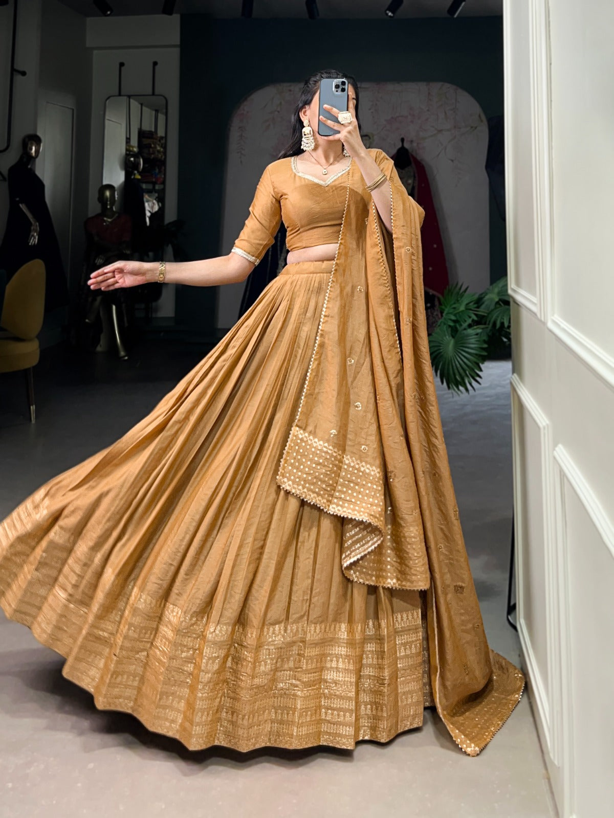 Resplendent Pure Chanderi Silk Zari Weaving Worked Lehenga Choli
